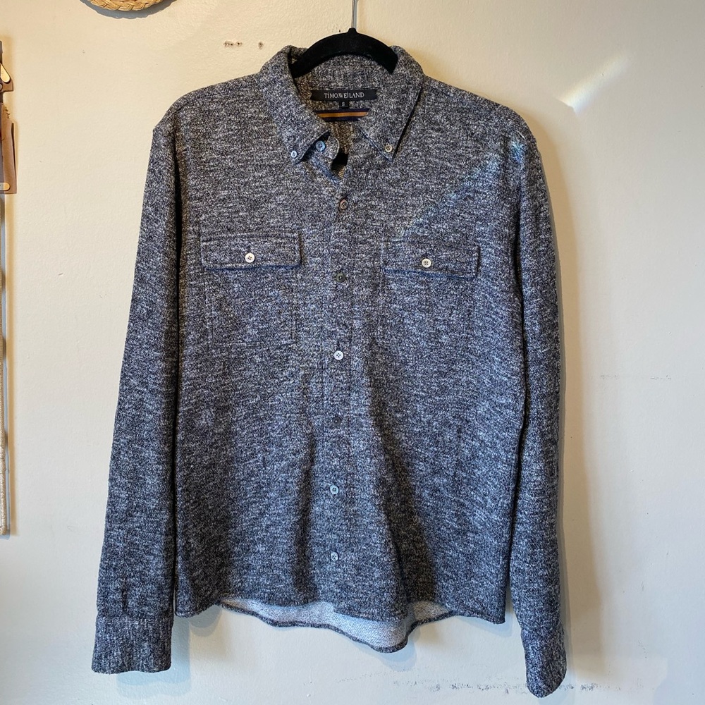 Timo weiland mens small polyester gray buttoned shirt…